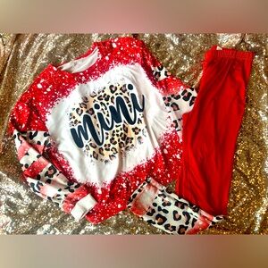 Girls sz 11/12Y Leopard Print matching set Red & White